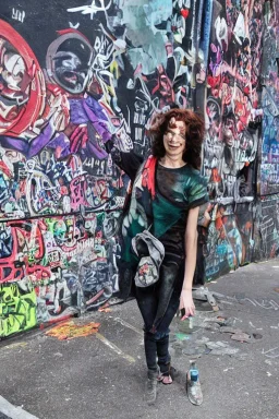 Full body portrait, painting, medium shot lady Hosier Lane