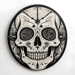 modern Mexican black and white skull outline printed on plywood clock face