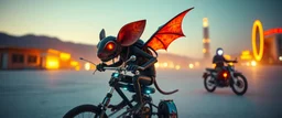 cyberpunk imagery synchronized mechanical gremlin rat bat drumming kit trike flickering stable core, salt flat city