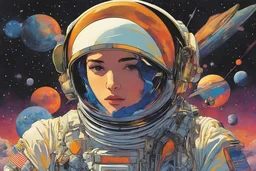Astronaut, cosmic style, by moebius, satoshi kon and Peter Max