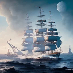 fullbody Drawing of 'USS Constitution Sailboat',intricate detail,andrea bonelli,Kilian Eng,Ohrai,evan lee,Aleksandr Sidelnikov,three quarters frontal aerial view,toned colors,16k