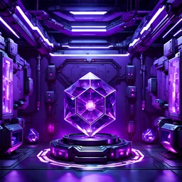 cyberpunk purple crystal energy supply room, large purple crystal in the center, minimal, clean layout