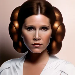 extremely detailed 8k hyperspace wallpaper,complete and photo realistic detailed head to waist stunning photo realistic portrait of carrie fisher as Princess Leia in star wars with photo realistic fine and simple hairstyle, brown eyes, professional majestic photo realistic painting by Ed Blinkey, Atey Ghailan, by Jeremy Mann, Greg Manchess, Antonio Moro, trending on ArtStation, Intricate, High Detail, Sharp focus, dramatic, by greg rutkowski, realism, beautiful and detailed lighting,