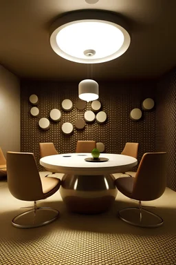Curves interior design for meeting room with circles and color brown