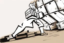 a swedish industry worker from sweden, very strong pushing a wooden crates and IBC along the floor in a factory,very basic sketch painting like the image i uploaded