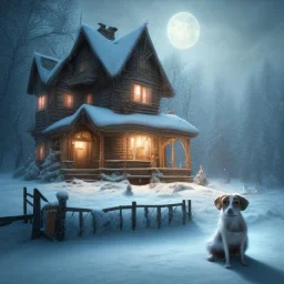 sad, scared, lonely dog tied with short leash in front of a house, winter, 8k resolution, high-quality, fine-detail, intricate, digital art, detailed matte, volumetric lighting, illustration, 3D octane render, brian froud, howard lyon, selina french, anna dittmann, annie stokes, lisa parker, greg rutowski