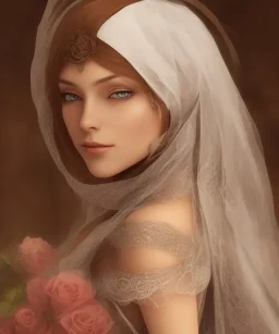 muslim, veil head Princess, long hairs black eyes no top with roses, 8k resolution