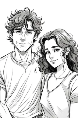 genç çift çizim tarzı kız kısa saçlı erkek kıvırcık