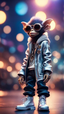 magazine cover, twisted rock star alien gremlin crow monkey rapper crew with silver boots as a pimp in heaven,bokeh like f/0.8, tilt-shift lens 8k, high detail, smooth render, down-light, unreal engine, prize winning