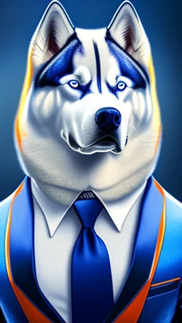 Hermoso perro Husky Siberiano ojo azul ojo anaranjado con traje y corbata máximalista intrincado detallado impactante obra de arte 4k