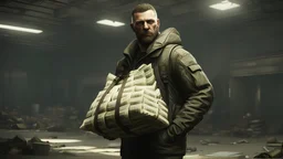 Escape from Tarkov a man holding a huge duffle bag of money