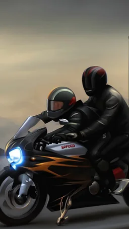A couple speeding on a motorbike realistic
