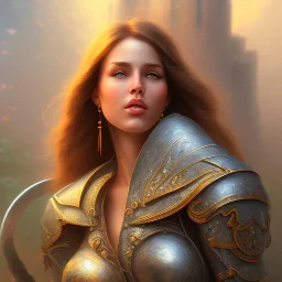 cinematic, majestic female barbarian, bokeh, castle fortress, by thomas kinkade mark keathley terry redlin