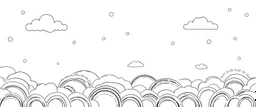 a series spaced curved and looping horizontal lines with paths inspired by clouds bubbles and flowers, cloud topography, whimsical cute, kawaii, black lines on white, vector lines
