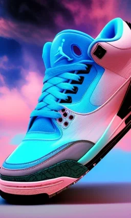 Jordan 3 sneaker in sky. Pink clouds.