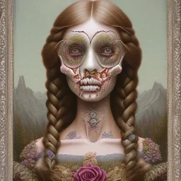 singer Danish MØ face, style surrealism by <Mark Ryden>, blood, guts,
