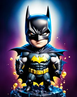 Chibi of Batman, ultra quality, hyper detailed, contrasting colors, incredible colors, incredible artwork, maximalist