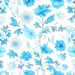 Seamless colourful floral design light blue white background