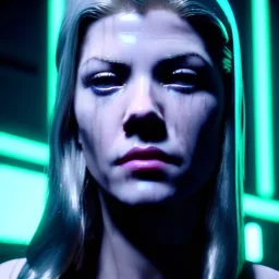 Actress, young Katheryn Winnick, blonde replicant woman, blade runner style, rain, fog, neon ambient, gradient color, clean skin, circuits, latex coat, cyber punk, neon, tubes, portrait, studio photo, unreal engine 5, smooth color, 16 bit, god lights, ray tracing, RTX, lumen lighting, ultra deatail, volumetric lighting, 3d, finely drawn, hd.