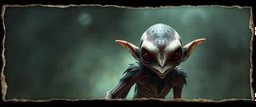 3d airbrush render, magpie elf vampire alien dodo , pinhole cam, airbrush 3d rendering, in the style of Titian and Dali , torn edges on border