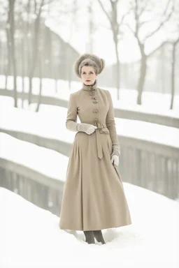 Portrait of a vintage woman in winterdress half body on a white background