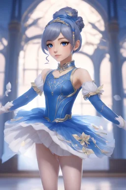 ballerina outfit, blue tones in the style of genshin impact