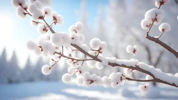 a laa cherry tree branch during winter, photorealistic, unreal engine, 4K UHD image, octane render, very intricated details