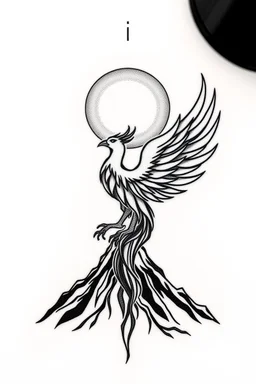 Tattoo of a Pheonix rising from volcano minimalist