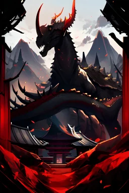 mountains, red and black, temple, dinosaur