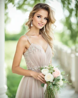 pretty girl in pretty dress standing posing to camera