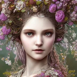 Insanely detailed photograph of an “portrait of gorgeous spring goddess ” with intricate hair, intricate embroidered dress, beautiful clear face and hyperdetailed painting by Ismail Inceoglu Huang Guangjian and Dan Witz CGSociety ZBrush Central fantasy art album cover art,8K, hdr, romantic, mysterious, ominous, beautiful flowers, jewelry, comfort, natural eyes,naked,tasteful