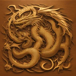 logo only dragon in wood