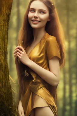 Beautiful smile of feminine girl in the forest in the 3PM in the afternoon ín 24K Resolutions, ultra HD, Professional PHOTOGRAPHY