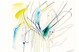 Abstract wet watercolour, one line drawing
