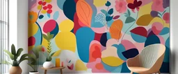 Generate an abstract mural inspired by organic floral shapes, using a mix of colors to create a vibrant and imaginative garden.