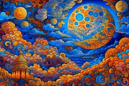 painting of cloud with filigree moon, very cloudy sky, in the style of emily balivet, precise, detailed architecture paintings, colorful dreams, james c. christensen, spectacular backdrops, psychedelic color schemes, rui palha painting of cloud with moon sky, in the style of emily balivet, precise, detailed architecture paintings, colorful dreams, james c. christensen, spectacular backdrops, psychedelic color schemes, rui palha" Modifiers: elegant extremely detailed intricate very attractive bea