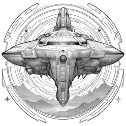 Coloring page, general pictures mild details, star wars style, white background, space ship