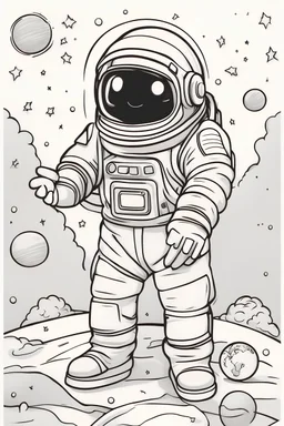 outline art for cute space coloring pages with astronaut, for young children, white background, sketch style, full body, only use outline, clean line art, no shadows and clear and well outlined, no color