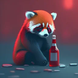 digital art minimal artistic zen sad red panda alcoholic unreal engine