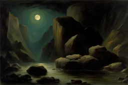 Night, rocks, mountains, friedrich eckenfelder impressionism paintings