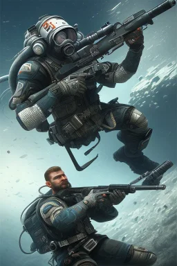 diver like a strong man,with the gun,hi quality detail,hi quality textures,cinematic,realistic,aggressive,cosmic