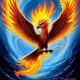 a phoenix whose one wing is made of water and one wing made of fire, phoenix bird, realistic, intricately detailed