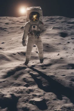 "Generate an awe-inspiring 8K realist image depicting an astronaut triumphantly planting a Bitcoin flag on the lunar surface. The cosmic backdrop should be a chaotic yet mesmerizing scene, replacing traditional stars with various cryptocurrencies. Envision shooting stars as dynamic market movements, while trading charts and pips seamlessly integrate into the background, forming a visually stunning representation of the crypto universe's conquest of the moon."