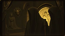 Daguerrotype close up some mysterious figures, odd background, cinematic, Hieronymus Bosch Max Ernst ambient light, by Minicavio Quollati and Marlost Endgulp, Amano, Botticelli, Alphonse Mucha