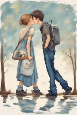 I'm yours Only a girl and a boy Romantic kiss carton painting