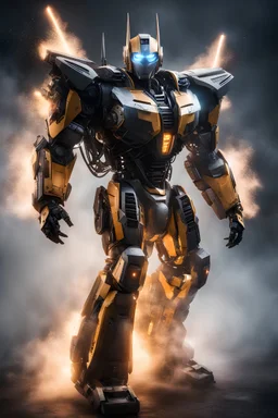 Fog in a robot transformer, super suit with spikes on his arms and shoulders, explode, hdr, (intricate details, hyperdetailed:1.16), piercing look, cinematic, intense, cinematic composition, cinematic lighting, color grading, focused, (dark background:1.1) by. Addie digi