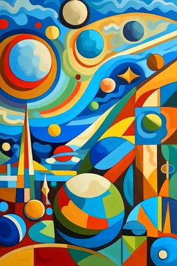 View of the sky and planets in the style of the Cubist school