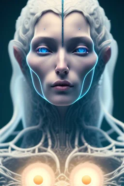 portrait full human body, meditation, beautiful eye, universe, fourth dimension, fractal, realistic, 8k, high quality, extreme detail, symmetrical nose, white hair.