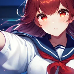 Clear Focus, High resolution, glowing red eyes, extreme close up, wearing a sailor uniform,