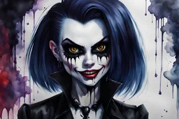 oil with watercolor underpainting of a cartoon style dark goth punk female vampire , with highly detailed facial features , with a fine art aesthetic, highly detailed , realistic , 4k UHD cinegraphic quality